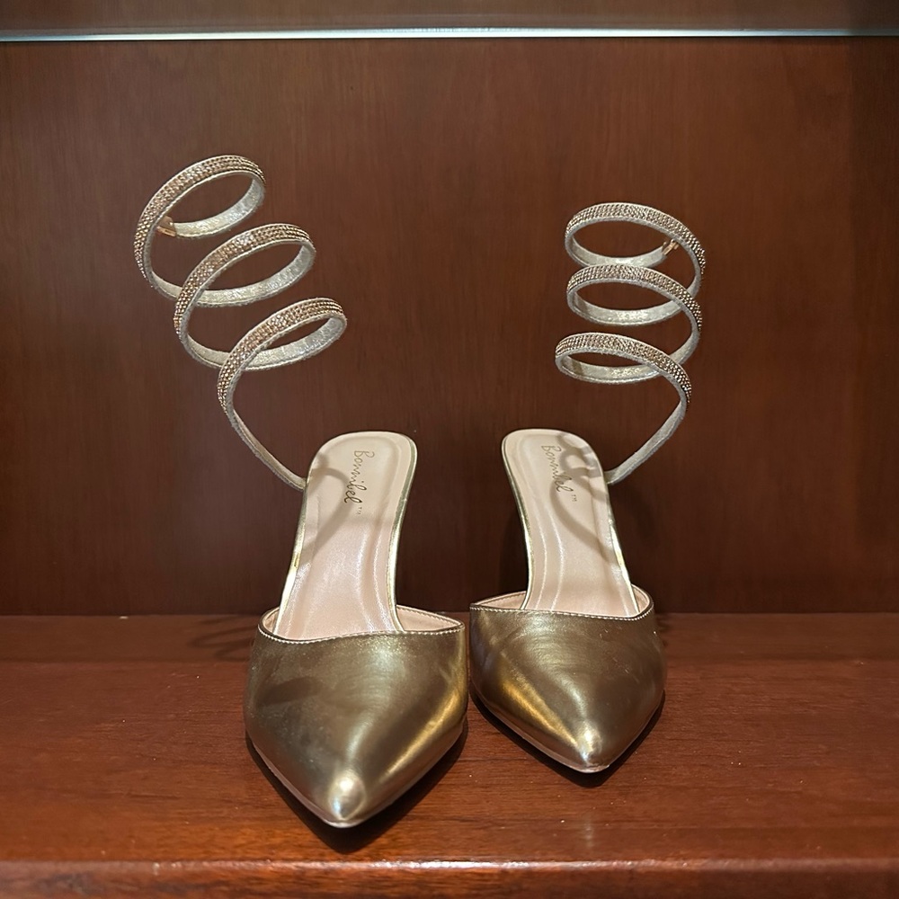 Brown Metallic Spiral Heels
